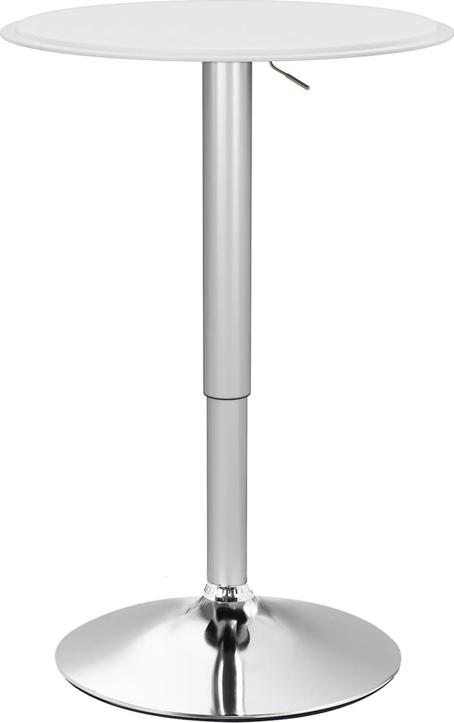 HOMCOM Masă de Bar Rotundă Ø63 cm, Reglabilă pe Înălțime 67-93 cm, cu Structură Metalică și Blat Rotativ 360°, Albă | Aosom Romania