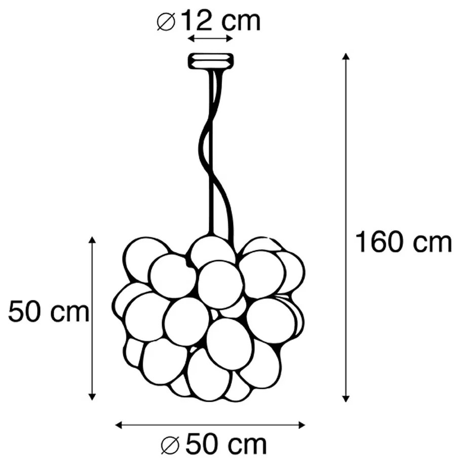 Lampă suspendată Art Deco neagră cu sticlă chihlimbar cu 8 lumini - Uvas