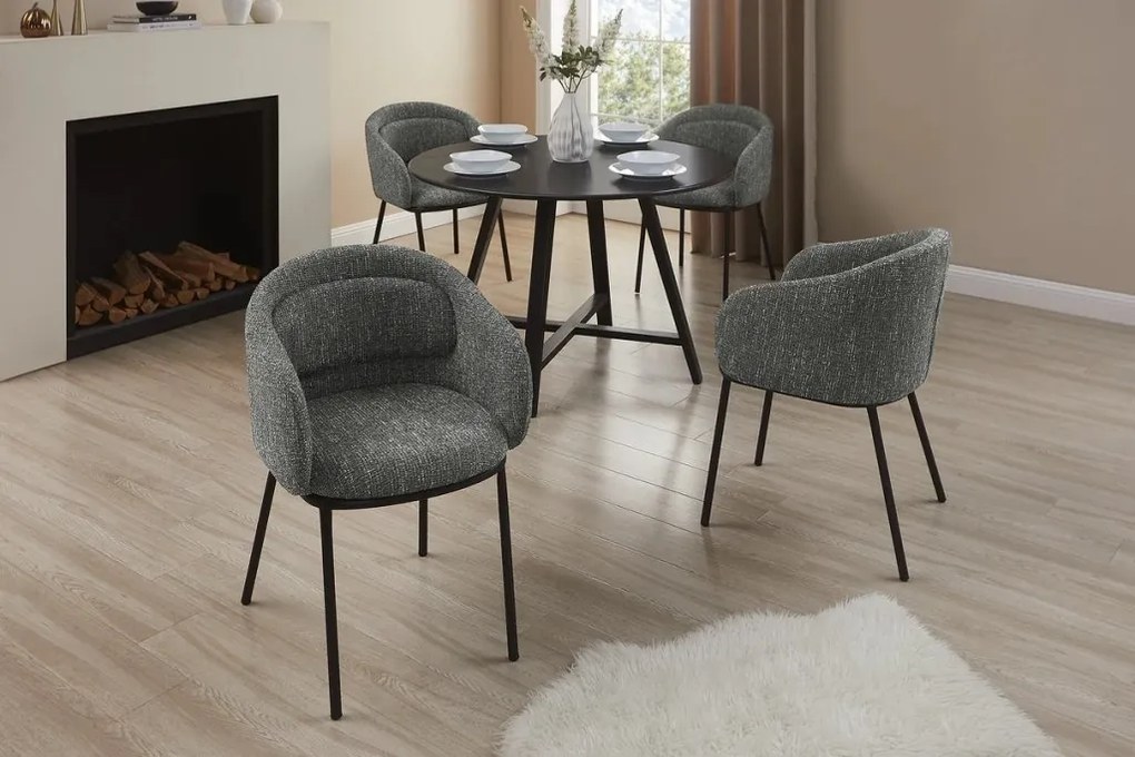 Scaun cu cotiere FLORENZ, material textil gri structurat