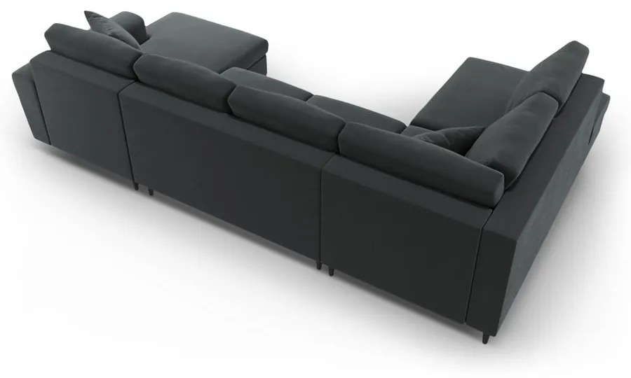 Colțar gri închis extensibil, cu spațiu de depozitare cu tapițerie din catifea (cu colț pe partea stângă-în formă de "U") Kyoto – Cosmopolitan Design