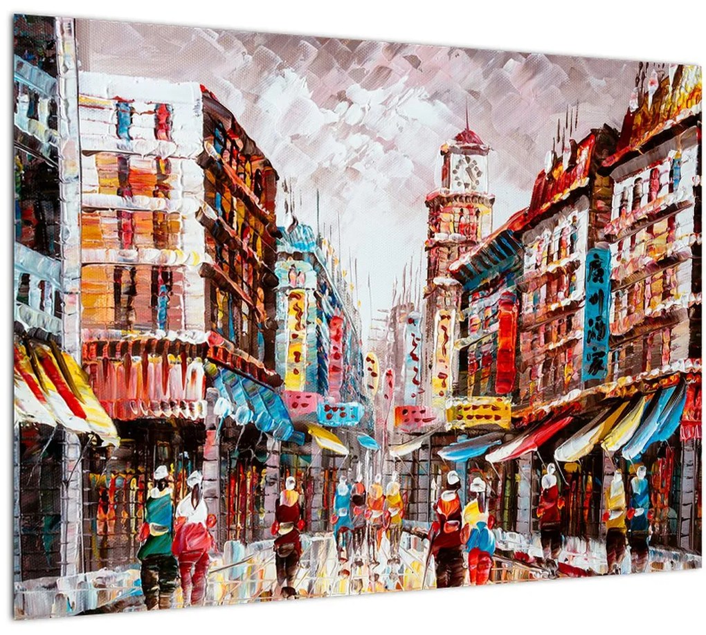 Tablou pe sticlă - Hong Kong, pictură în ulei (70x50 cm)