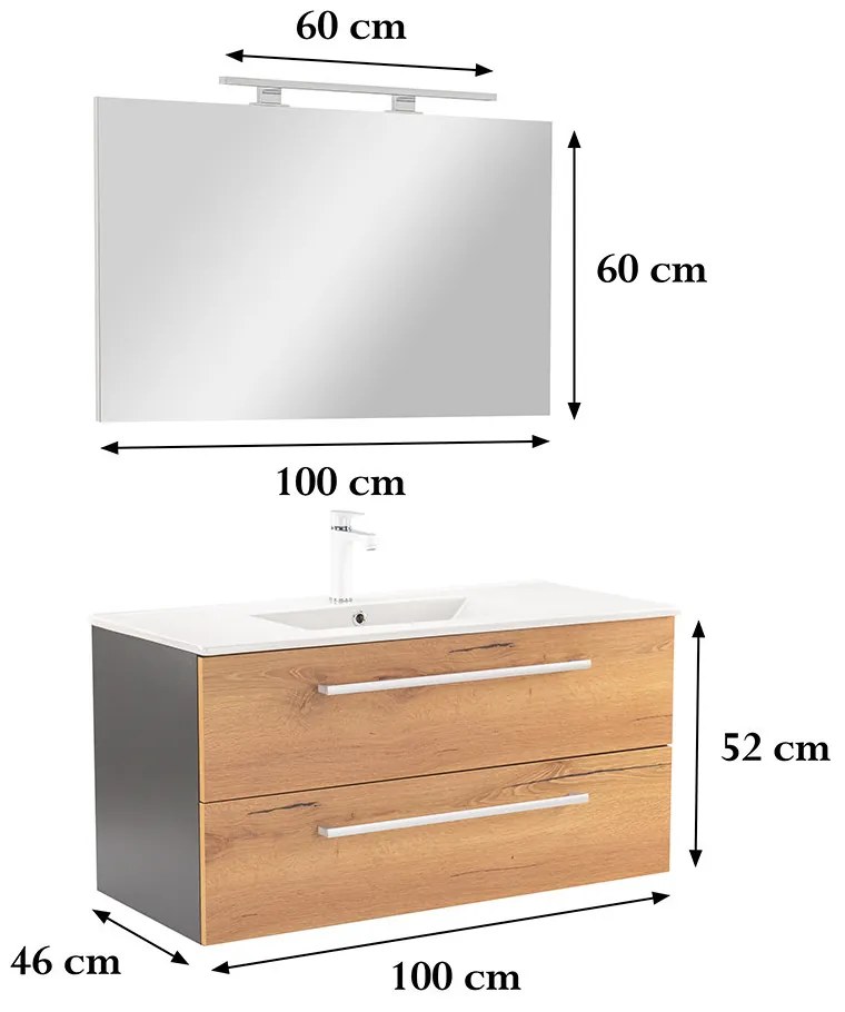 Mobilier complet de baie Vario Clam 100 antracit-stejar