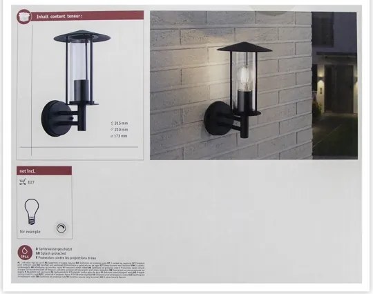 Aplică de exterior 1xE27/60W IP44 CLASSIC 230V Paulmann 94398