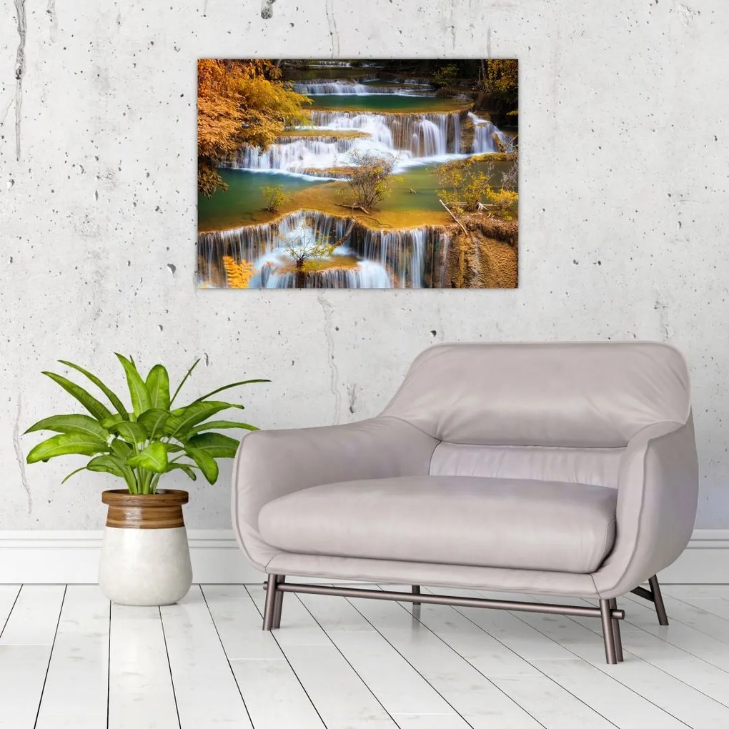 Tablou pe sticlă - Cascada Huay Mae Khamin, Thailanda (70x50 cm)