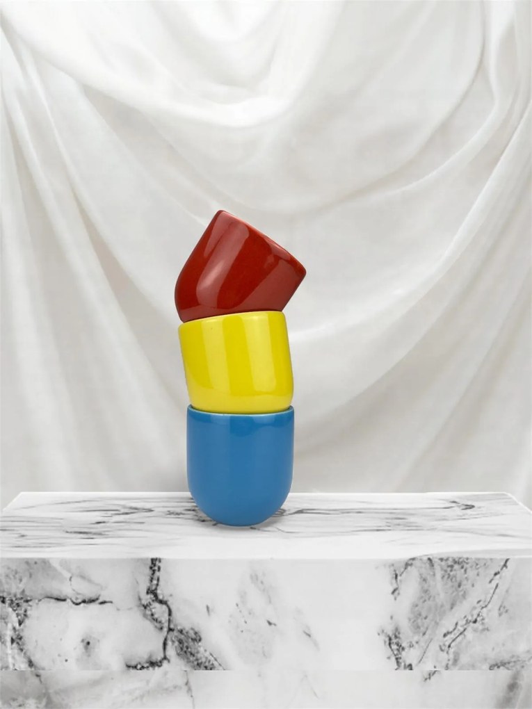 Set 3 Pahare Novum, Culorile Romaniei (Rosu, Galben, Albastru), 250ml, Gresie Ceramica Glazurata Manual