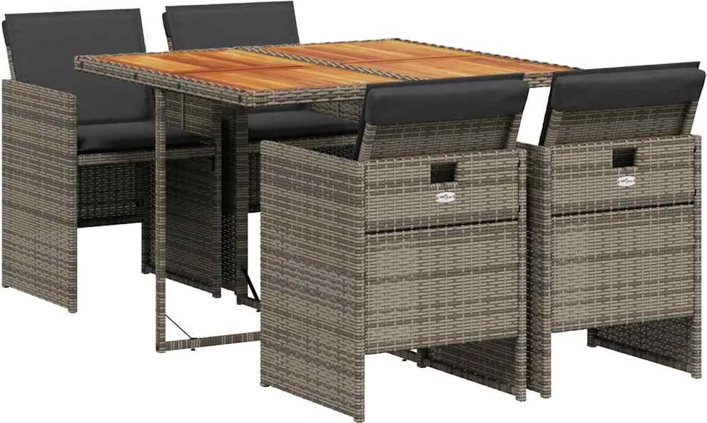 vidaXL Set mobilier de grădină cu perne, 5 piese, gri, poliratan