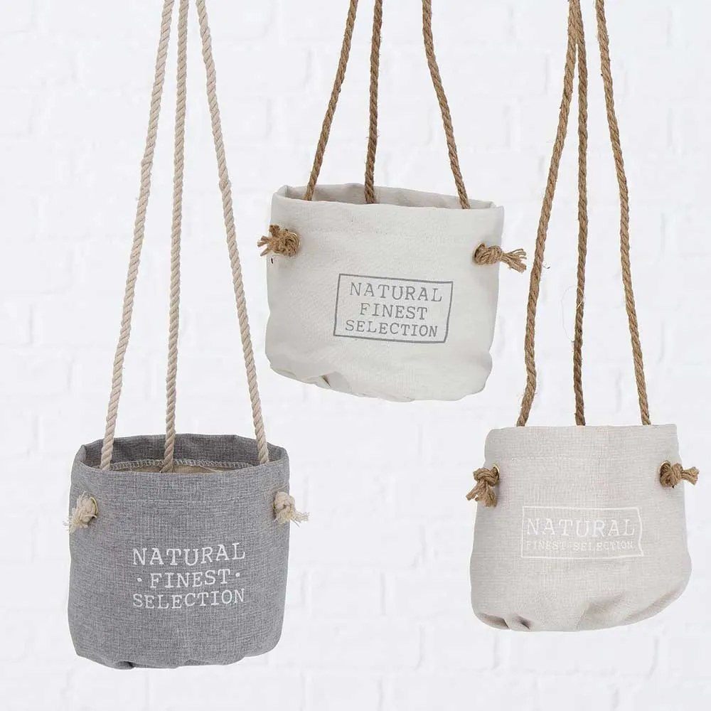 SUPORT GHIVECI FLORI SUSPENDABIL, D 16 CM, TEXTIL, ALB