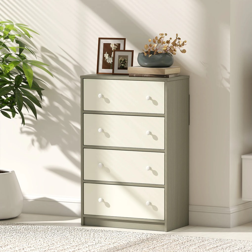 HOMCOM Comodă Modernă cu 4 Sertare Pliabile 58x30x91 cm, Alb și Gri | Aosom Romania