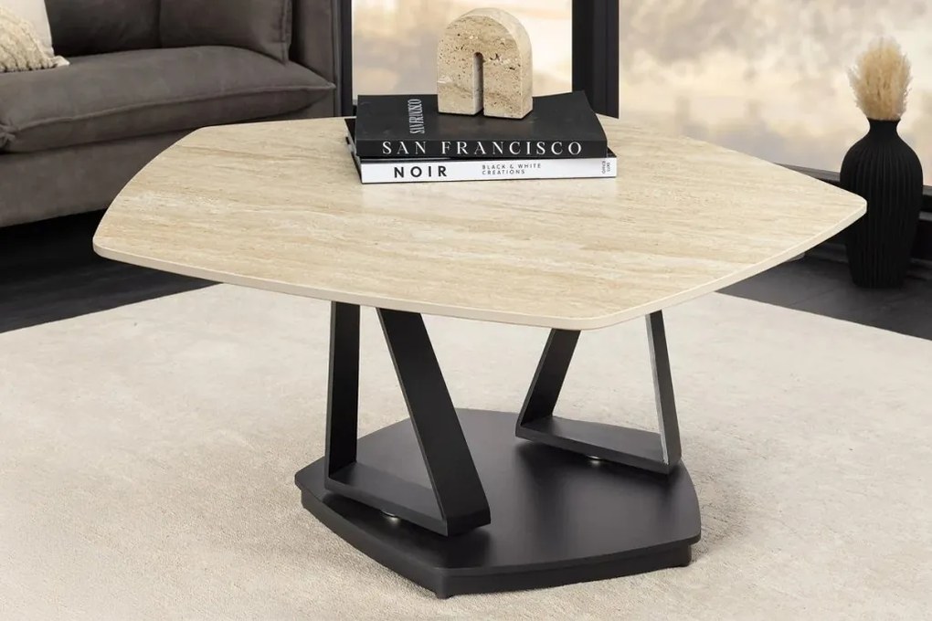 Masuta de cafea moderna cu doua blaturi rotative din ceramica Movement 80-130cm