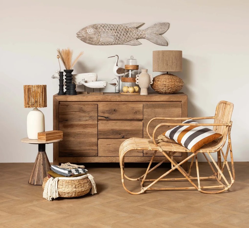 Comoda natur, din lemn de stejar, cu 3 sertare si 2 usi, aspect rustic, Newhill