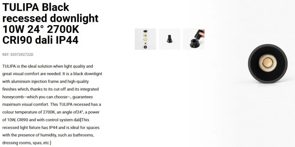 Spot LED incastrabil TULIPA Black recessed downlight 10W 24° 2700K CRI90 dali IP44
