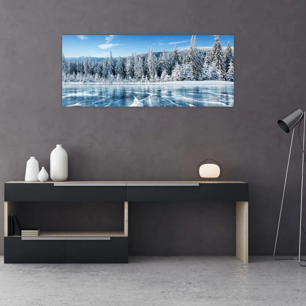 Tablou cu lacul înghețat și copacii înzăpeziți (120x50 cm), în 40 de alte dimensiuni noi