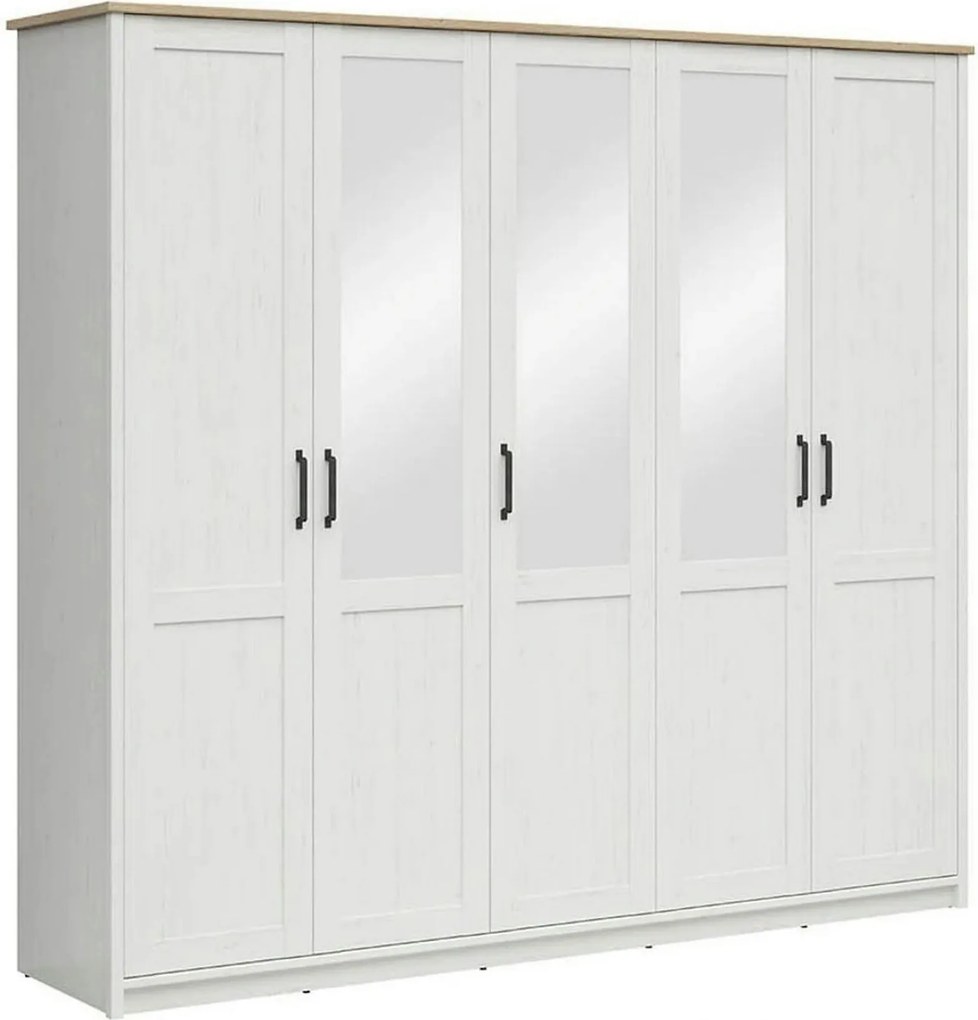 Dressing LOKSA, pin alb/stejar grandson, PAL laminat, cu 5 usi, 241x58