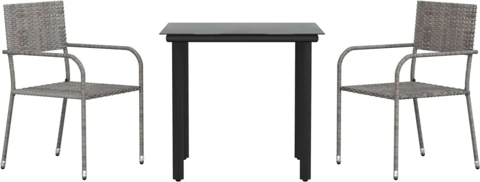 vidaXL Set mobilier de grădină, 3 piese, gri&negru, poliratan și oțel