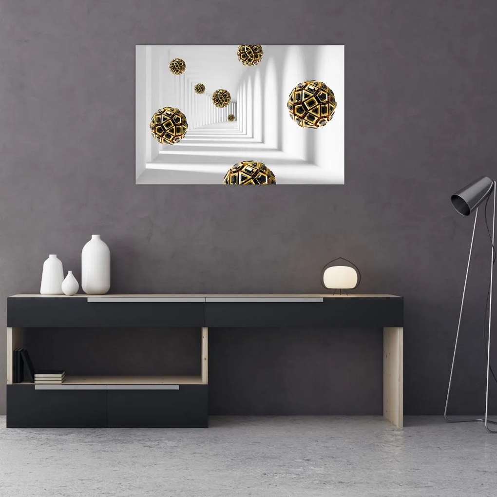 Tablou abstract cu mingi de fotbal (90x60 cm)