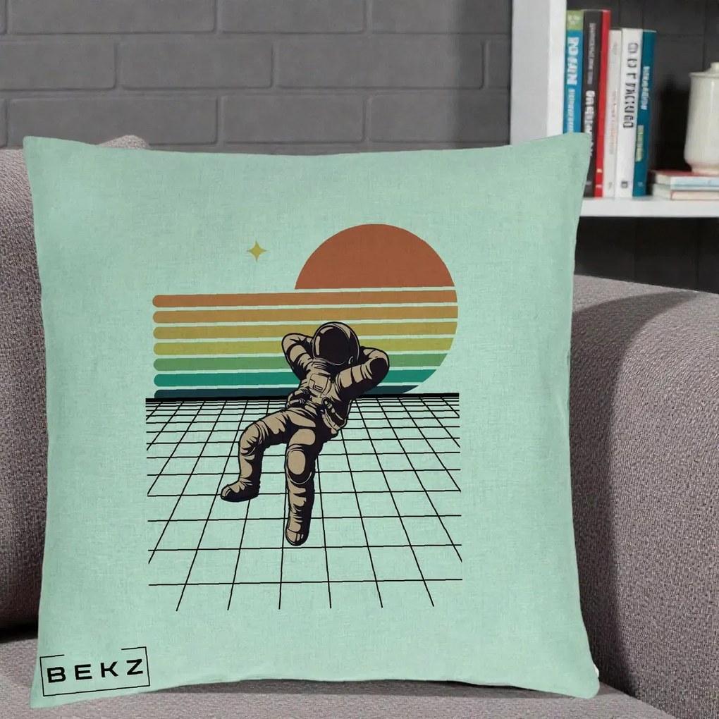 Perna Decorativa Astronaut Retro Space, 40x40 cm, Verde Menta, Husa Detasabila, Perna Inclusa, BEKZ®