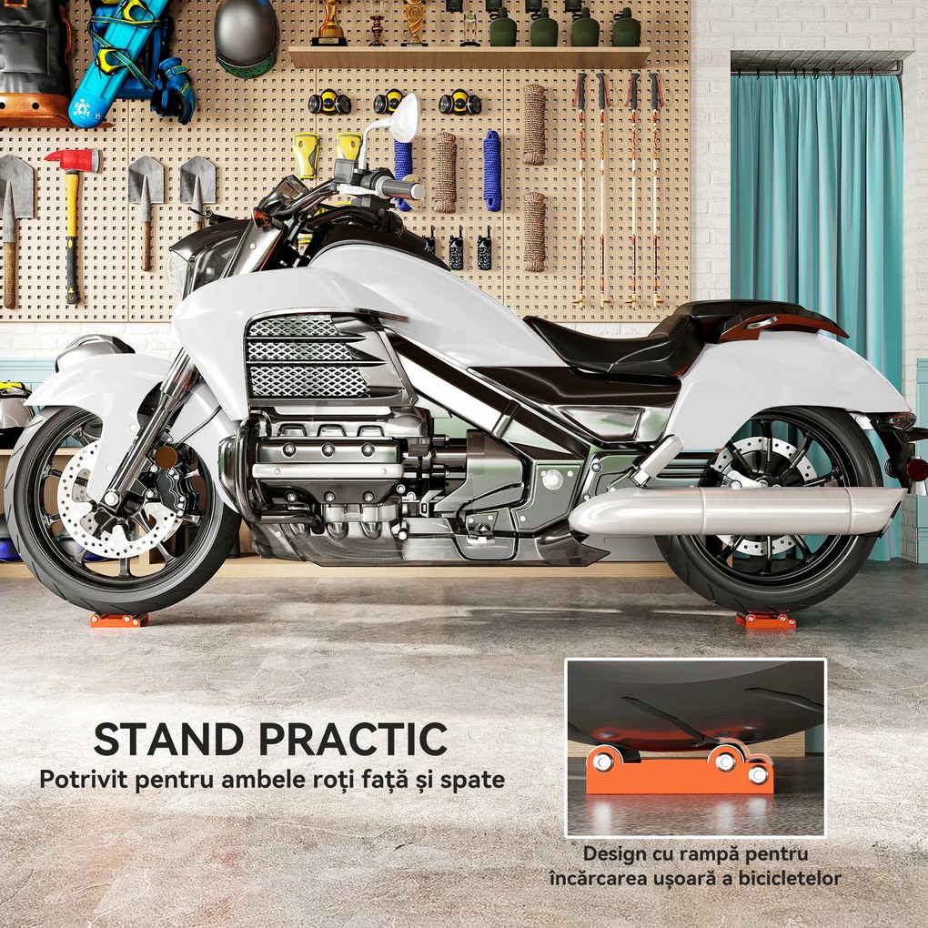 HOMCOM Cadru cu Role pentru Motociclete din Oțel și Aluminiu Portocaliu | Aosom Romania