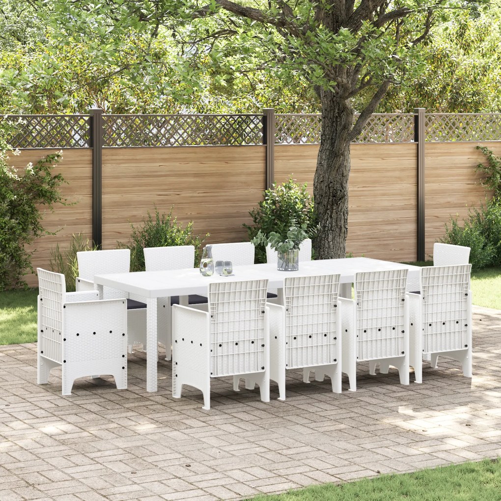 vidaXL Set dining grădină 11 pcs Alb 250 x 100 x 73 cm Poliratan