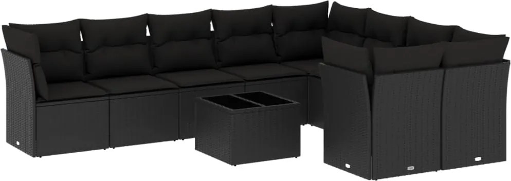 vidaXL Set canapele de grădină cu perne, 10 piese, negru, poliratan