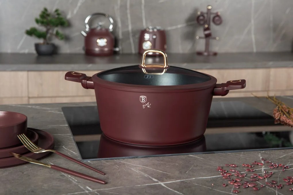 Oală cu capac 30 cm, 8L – Berlinger Haus Leonardo Collection BH 8043, cu strat titan, perfectă pentru mese mari și curățare rapidă