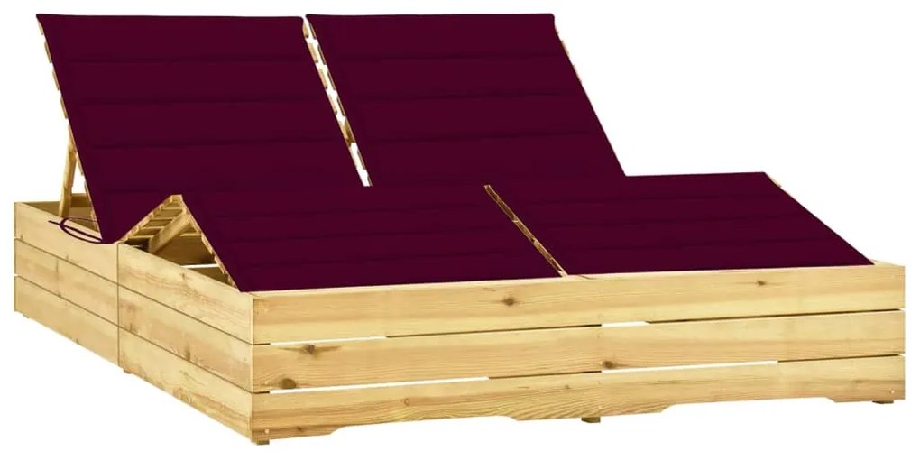 vidaXL Șezlong dublu și perne roșu vin, lemn de pin tratat