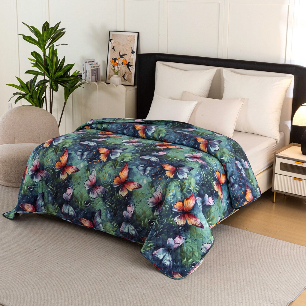 Cuvertura de pat cu model COLORFUL BUTTERFLY, colorata Dimensiune: 170 x 210 cm