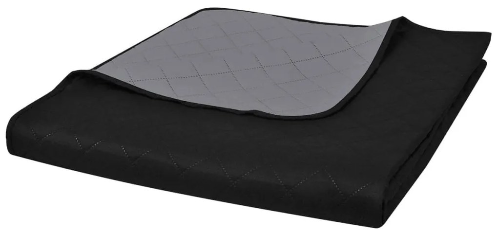 Cuvertură matlasată cu două fețe, negru/gri, 220 x 240 cm