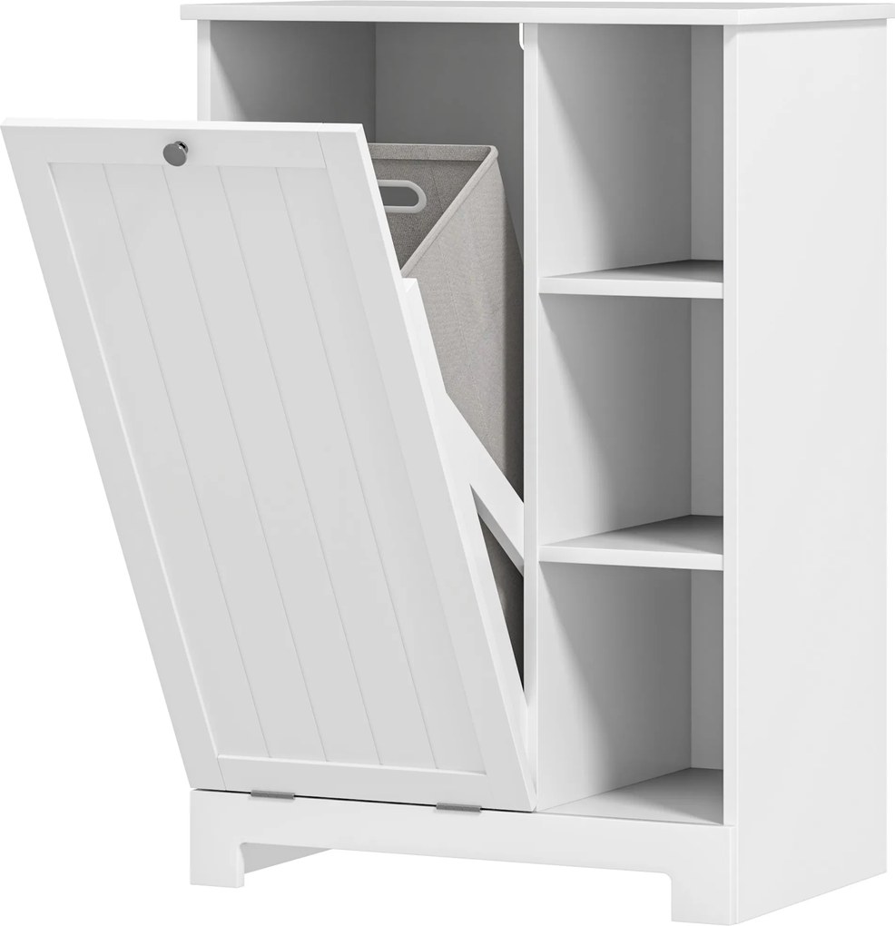 HOMCOM Dulap Modern pentru Rufe cu Coș Detașabil și  Compartimente de Depozitare, 60x38x86 cm, Alb | Aosom Romania