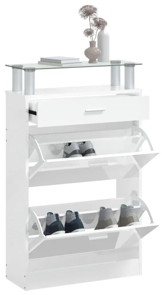 Pantofar, alb extralucios, 63x24x104 cm, lemn prelucrat