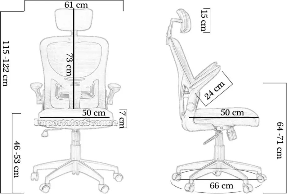 Scaun ergonomic din mesh cu brate rabatabile OFF 635 negru