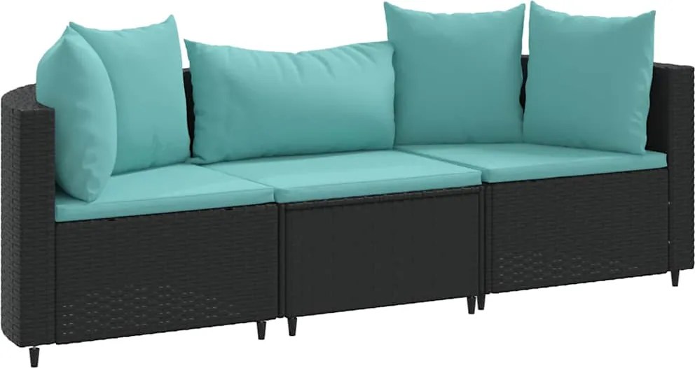 vidaXL Set mobilier de grădină cu perne, 3 piese, negru, poliratan
