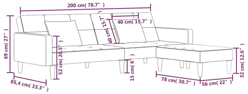 Canapea cu 2 locuri,2 pernetaburet, gri taupe, textil Gri taupe, Cu suport de picioare