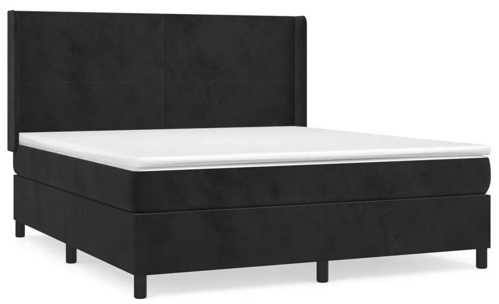 Pat box spring cu saltea, negru, 160x200 cm, catifea Negru, 160 x 200 cm, Design simplu
