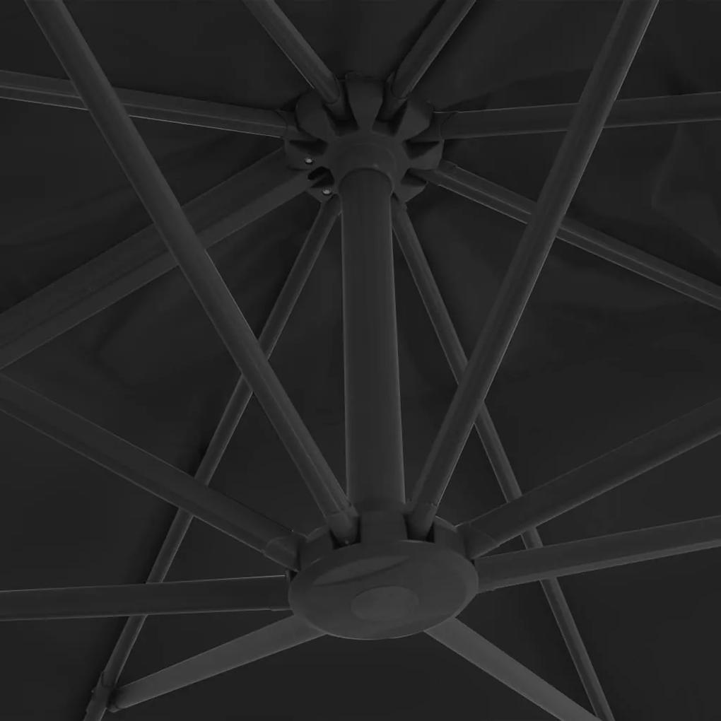 Umbrela suspendata cu stalp din aluminiu, negru, 3 x 3 m Negru, 300 x 300 cm