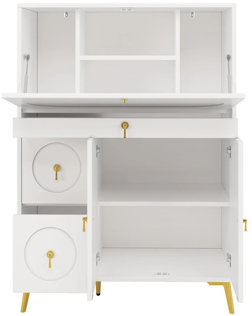 Bufet modern cu uși pliante, Alb | Aosom Romania