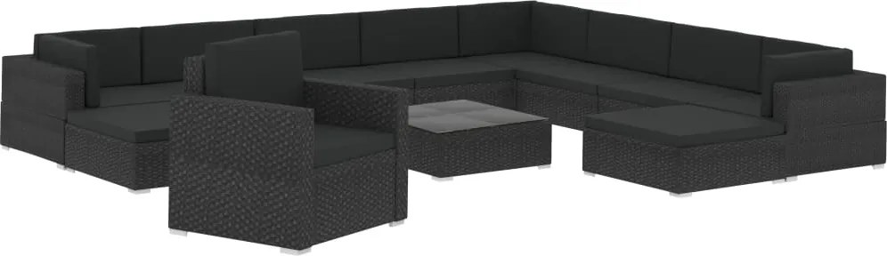 vidaXL Set mobilier de grădină cu perne, 12 piese, negru, poliratan