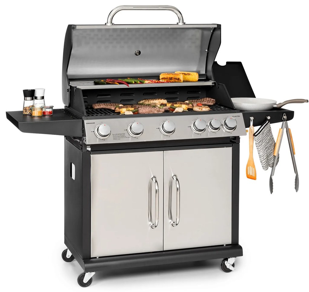 Tomahawk, grătar cu gaz, 5 arzătoare de 3,6 kW + arzător 2,7 kW, 80 x 43,5 cm, grătar din oțel inoxidabil