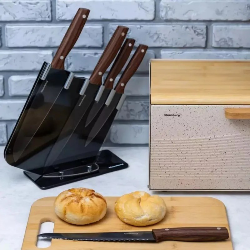 Set de cuțite cu suport Klausberg KB 7616, 6 piese, oțel inoxidabil, maro/gri