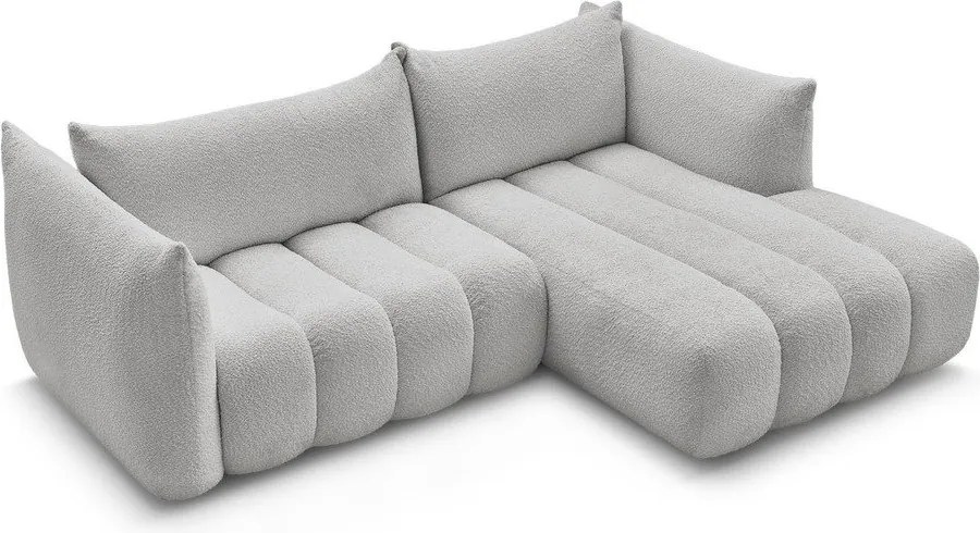 Colțar gri deschis cu tapițerie din țesătură bouclé (cu colț pe partea dreaptă/cu șezlong) Azra – Bobochic Paris