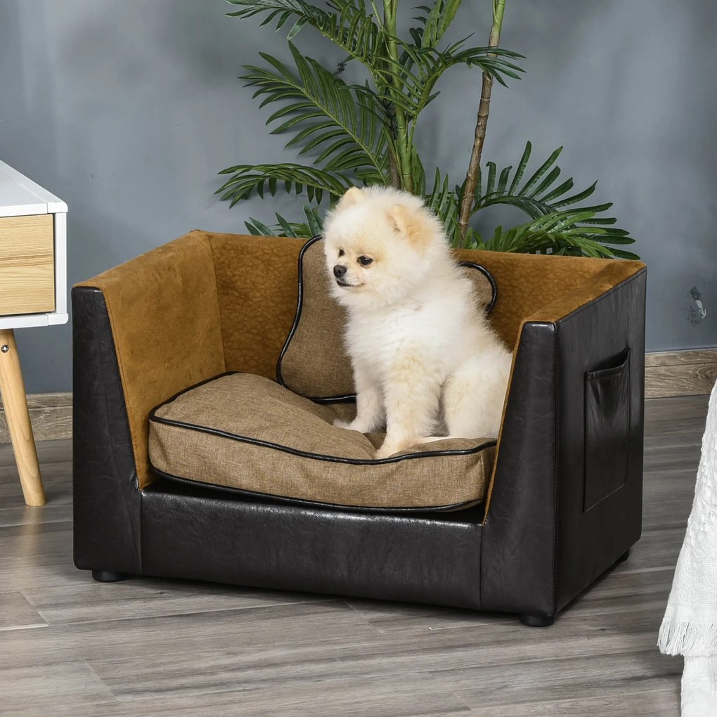 Canapele pentru Câini și Pisici PawHut din Piele sintetică cu Perne 68.5x42x43cm | AOSOM RO