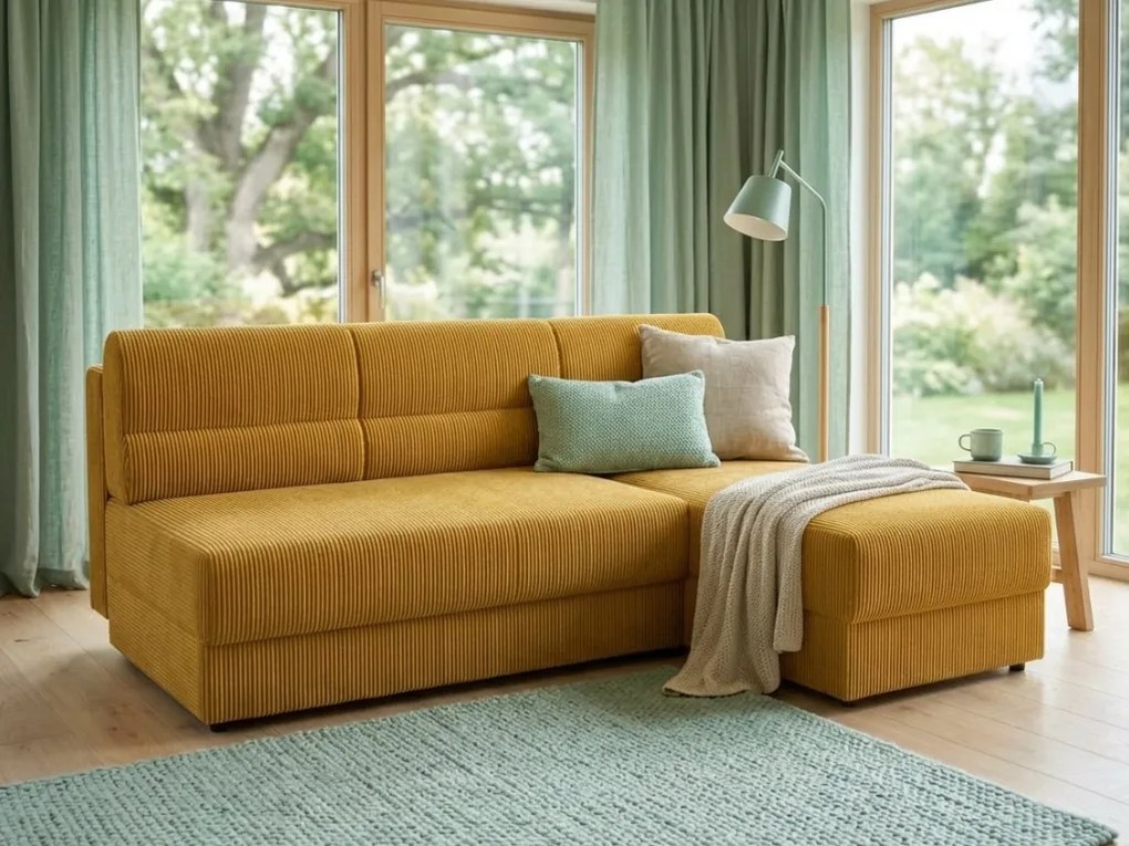 Canapea extensibila de colt TAVERO SLIM, 201x140 cm, mustar, reversibila