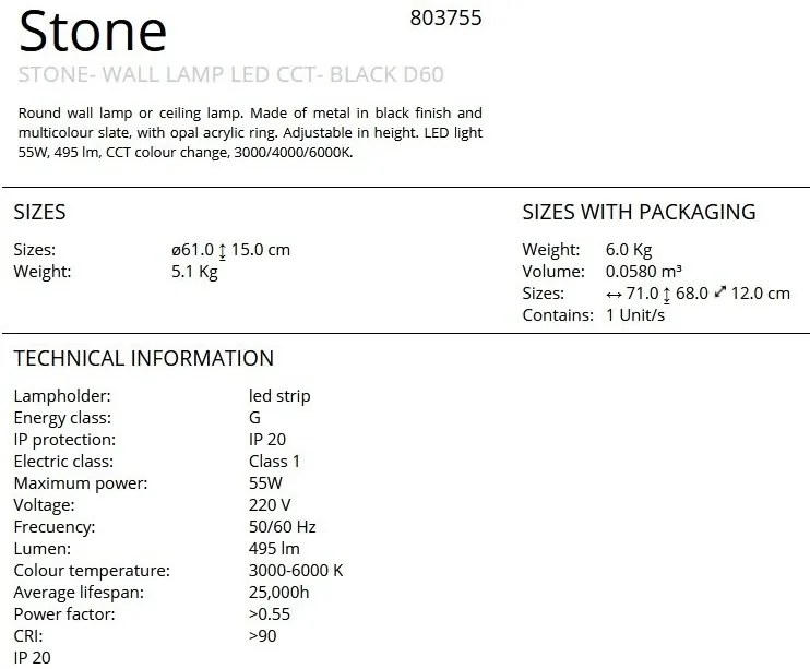 Aplica de perete sau tavan LED Stone D60