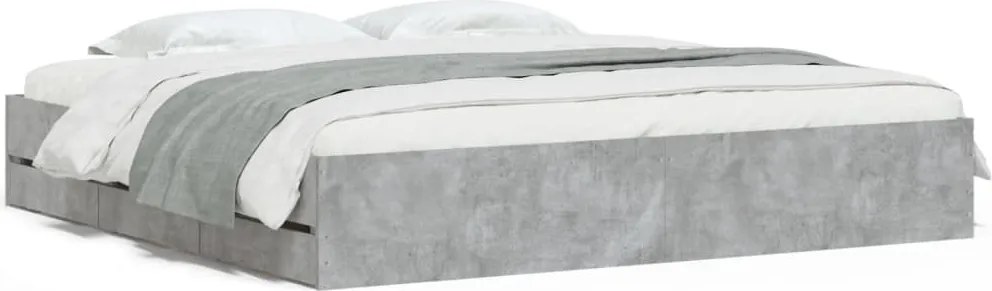 vidaXL Cadru de pat cu sertare, gri beton, 180x200 cm, lemn prelucrat