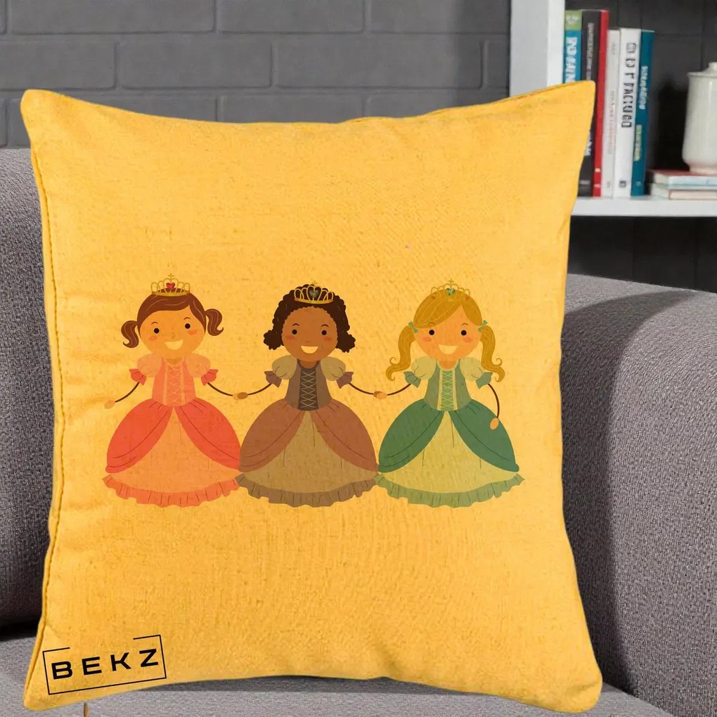 Perna Personalizata Printese Diverse Ilustratie, 40x40 cm, Galben, Husa Detasabila, Perna Inclusa, BEKZ®