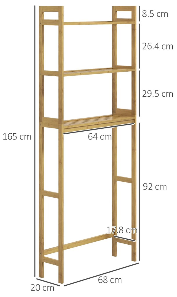 kleankin Raft din bambus pentru depozitare deasupra toaletei, Org | Aosom Romania