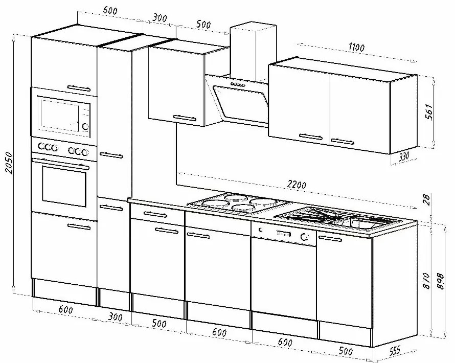 Mobilă de bucătărie Yorki 310, corp din stejar Sonoma, cu față alb satinat