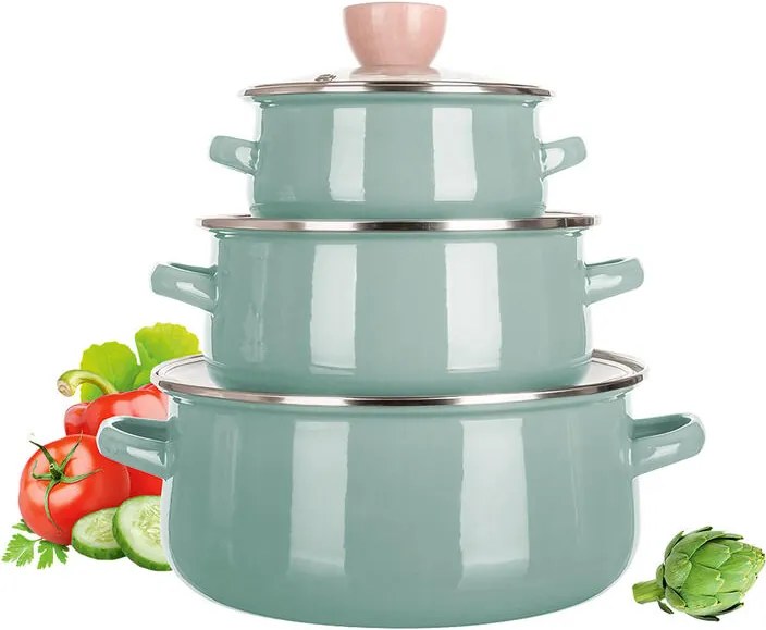 Set de oale emailate NATURAL OLIVE Banquet, 6 piese