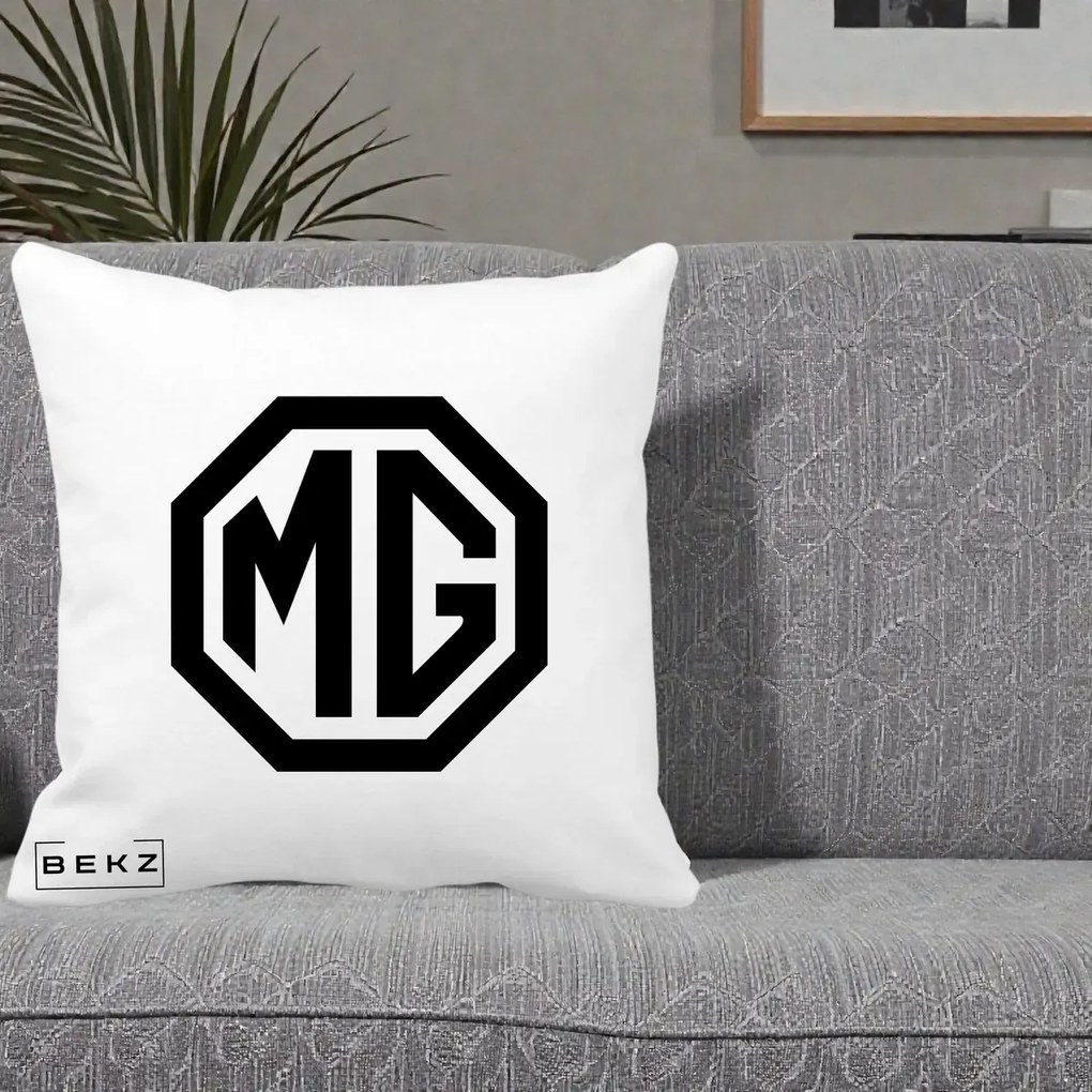 Perna Personalizata cu emblema MG, 40x40 cm, Alba Mata, Husa Detasabila, Perna Inclusa, BEKZ®