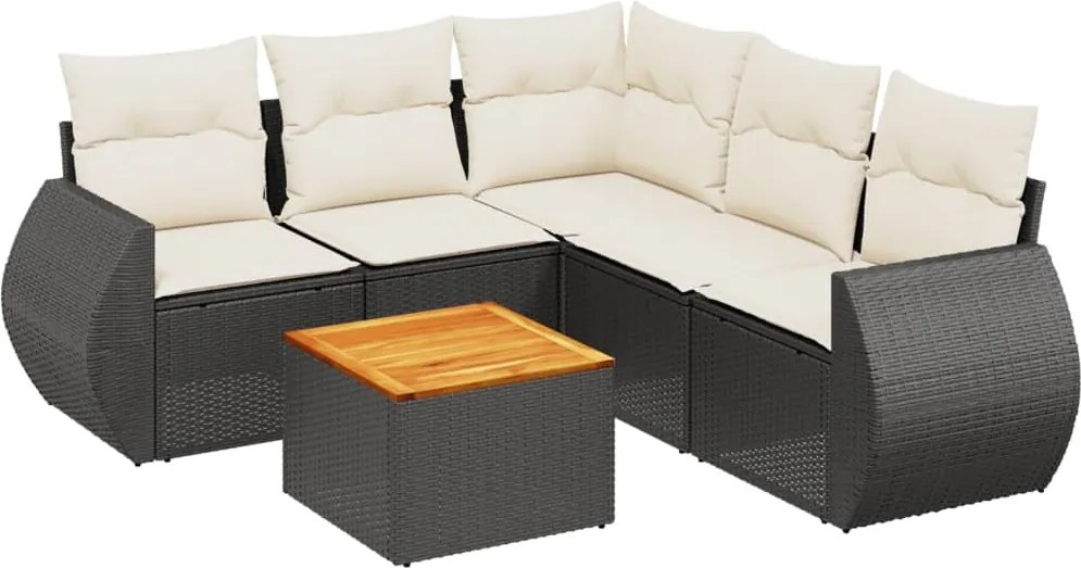 vidaXL Set mobilier de grădină cu perne, 6 piese, negru, poliratan