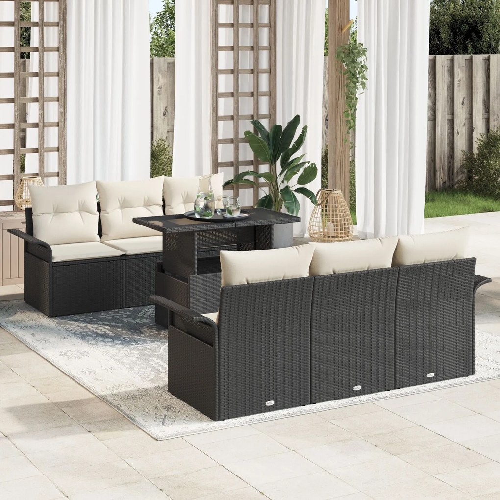 vidaXL Set de canapele pentru grădină 7 piese cu perne, ratan poly negru